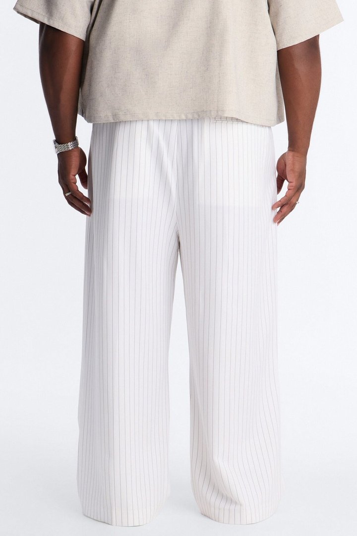 Wide Leg Straight Striped Trouser - Cream