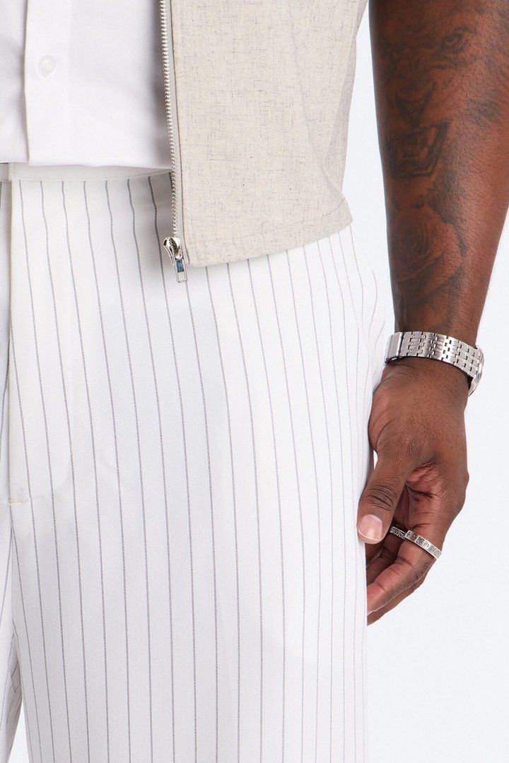 Wide Leg Straight Striped Trouser - Cream