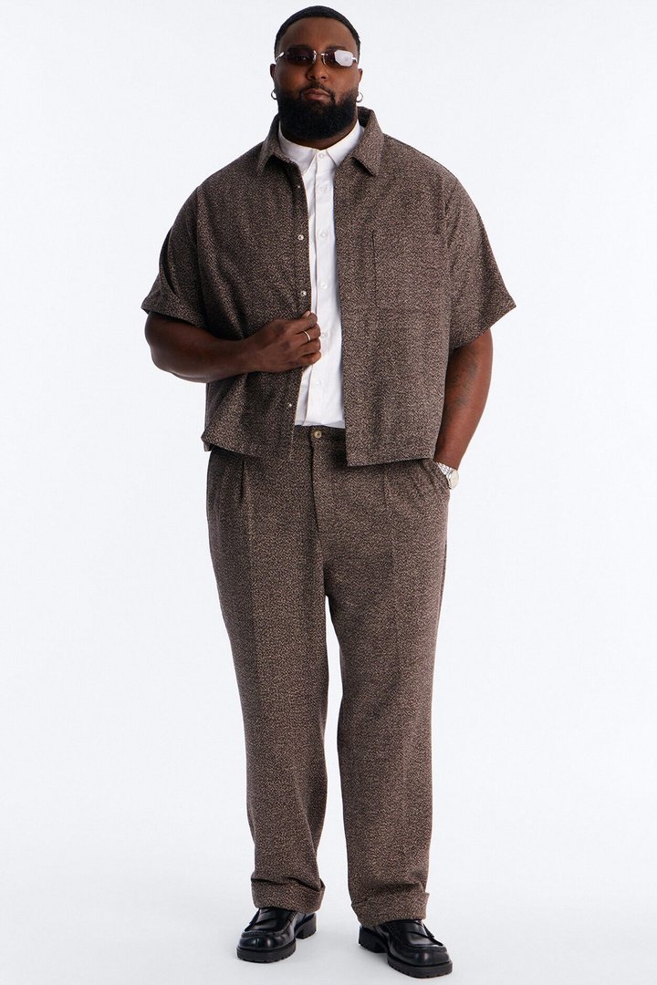 Heathered Faux Wool Button Up Shirt - Brown/combo