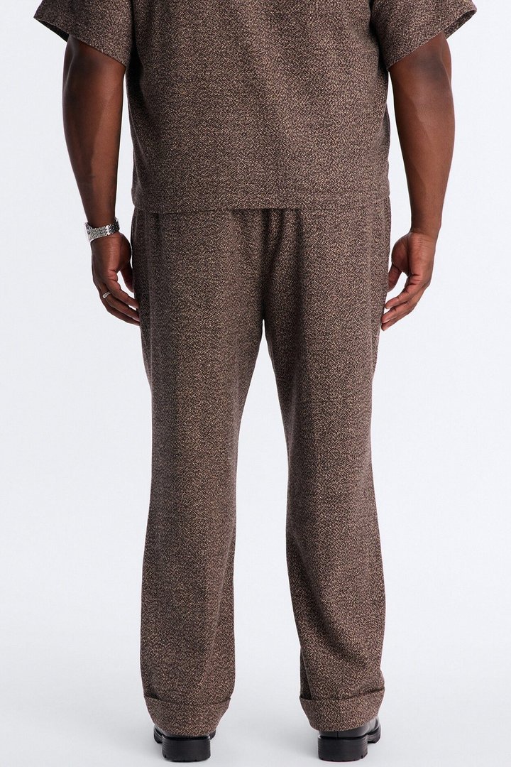 Straight Heathered Faux Wool Cuffed Trouser - Brown/combo