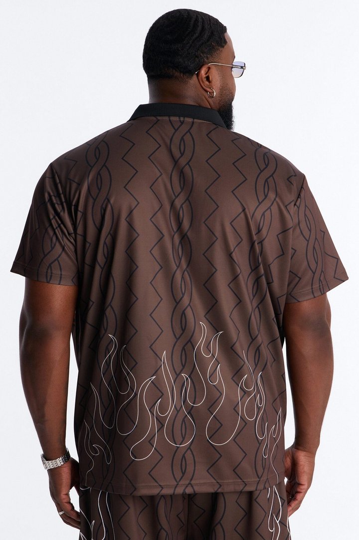 Von Dutch Flame Embroidery Patch Johnny Collar Soccer Jersey - Chocolate