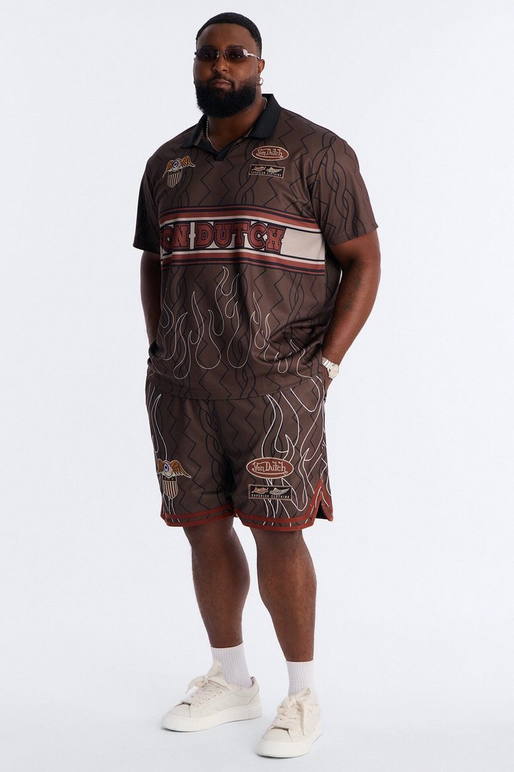 Von Dutch Flame Embroidery Patch Mesh Short - Chocolate
