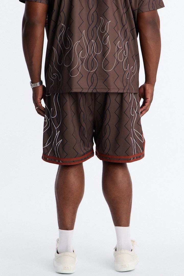 Von Dutch Flame Embroidery Patch Mesh Short - Chocolate