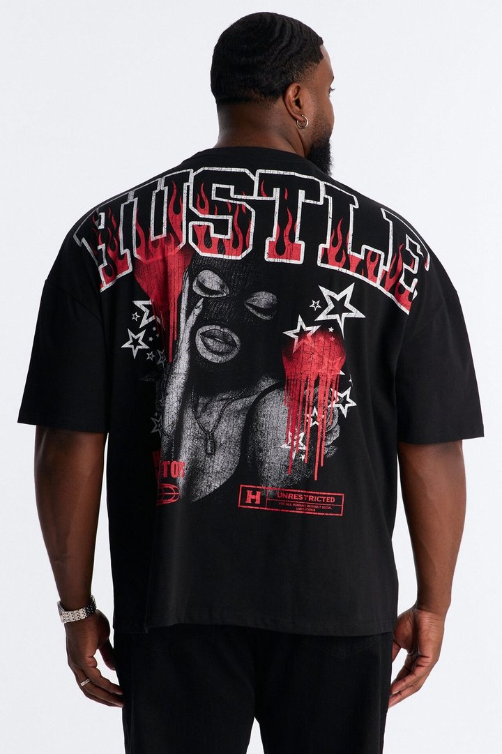 Hustle Heavy Weight Oversized Short Sleeve Tee - Black