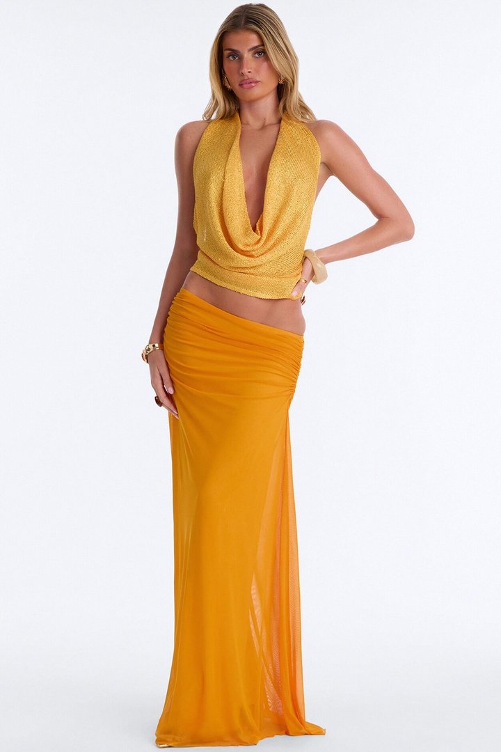 Sassy Swinger Asymmetric Waistband Maxi Skirt - Mustard