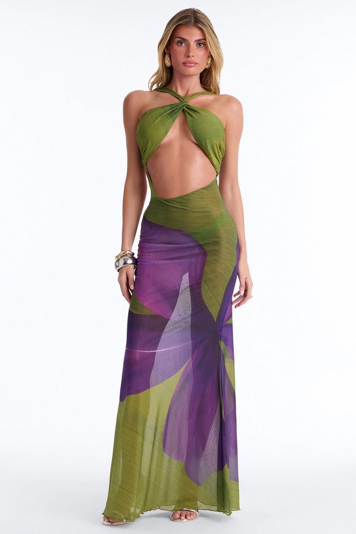 Miami Muse Sheer Mesh Maxi Dress - Green/combo