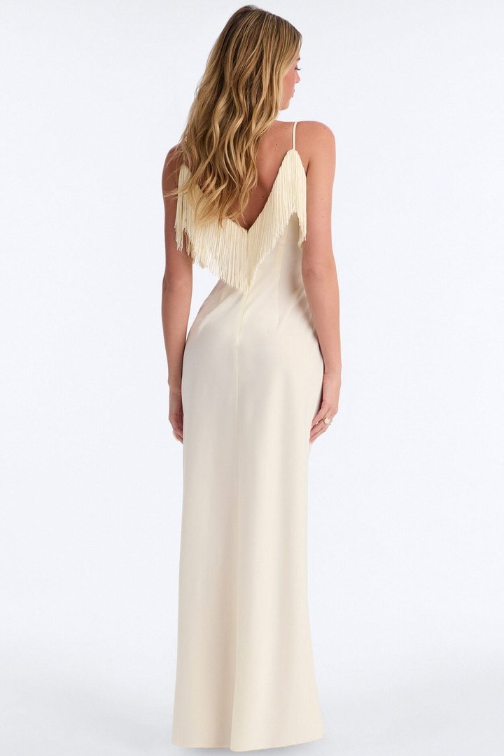 Brielle Satin Fringe Maxi Dress - Ivory