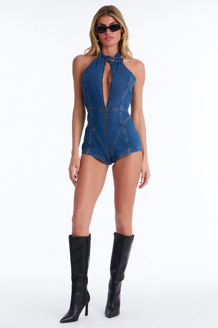 Denim Daze Micro Mini Romper - Medium Wash