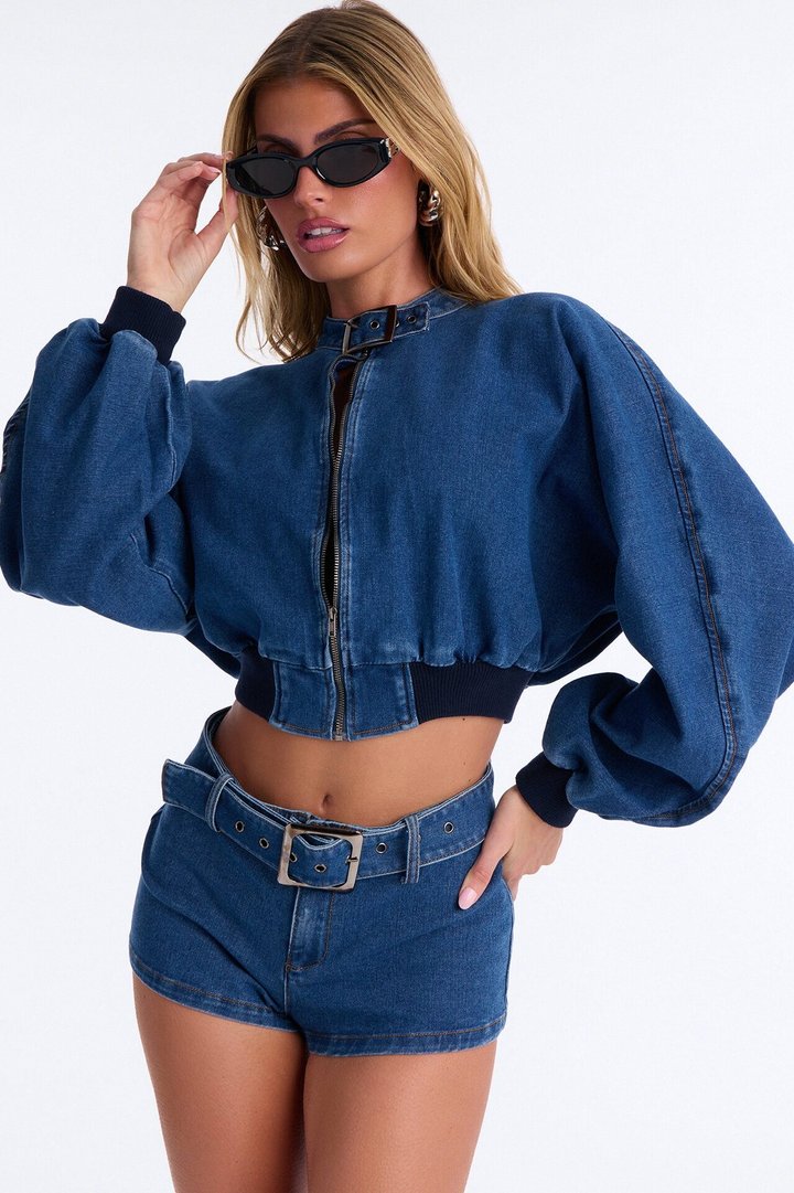 Denim Daze Buckle Short Set - Medium Wash