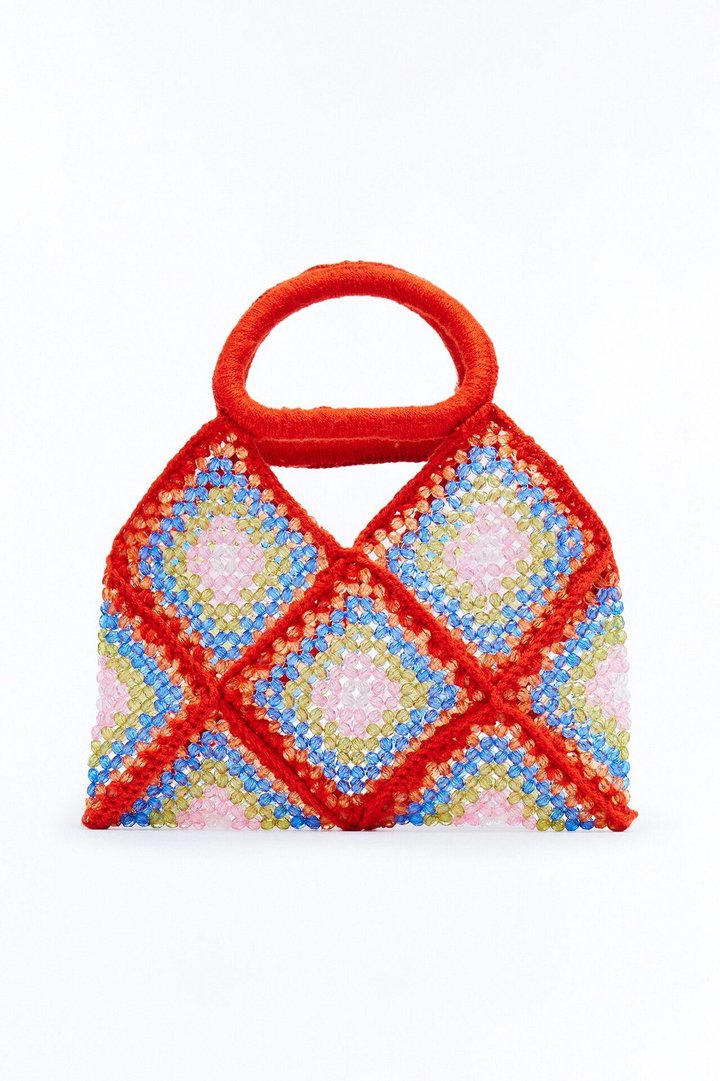 Ornate Oasis Beaded Satchel Handbag - Orange/combo