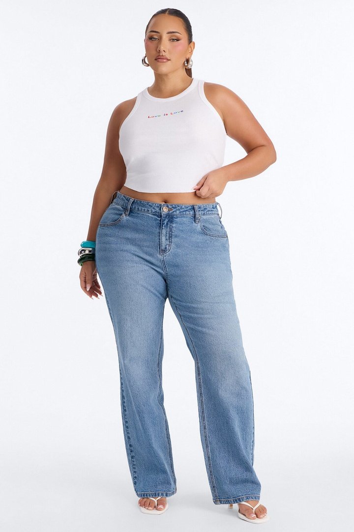 Love Is Love Cropped Rib Tank Top - White/combo