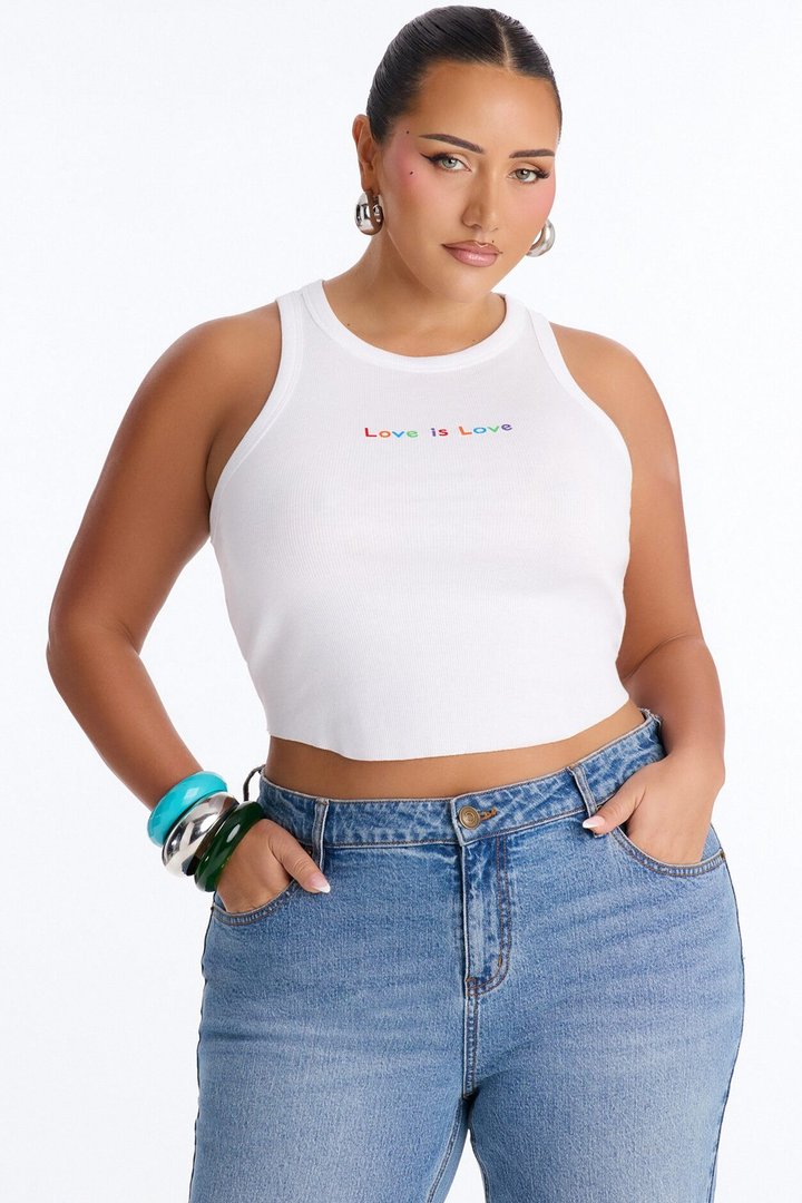 Love Is Love Cropped Rib Tank Top - White/combo
