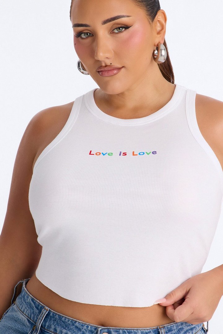 Love Is Love Cropped Rib Tank Top - White/combo