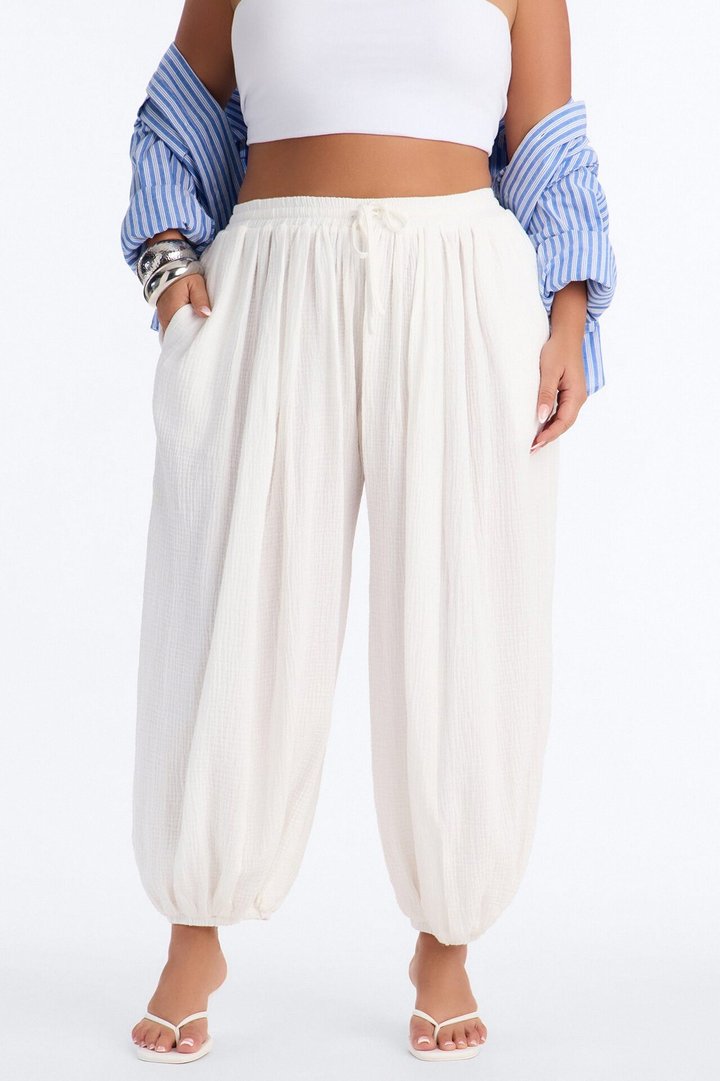 Piper Low Rise Cotton Gauze Balloon Jogger Pant 28″ - White