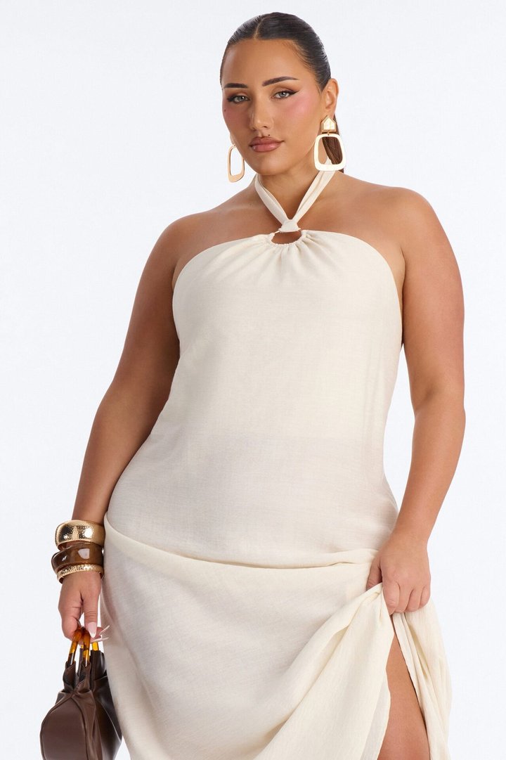 Casually Allure Linen Maxi Dress - Off White