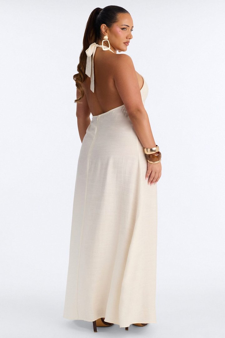 Casually Allure Linen Maxi Dress - Off White