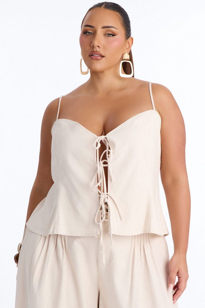 Nikki Tie Front Pleated Pant Set - Oatmeal