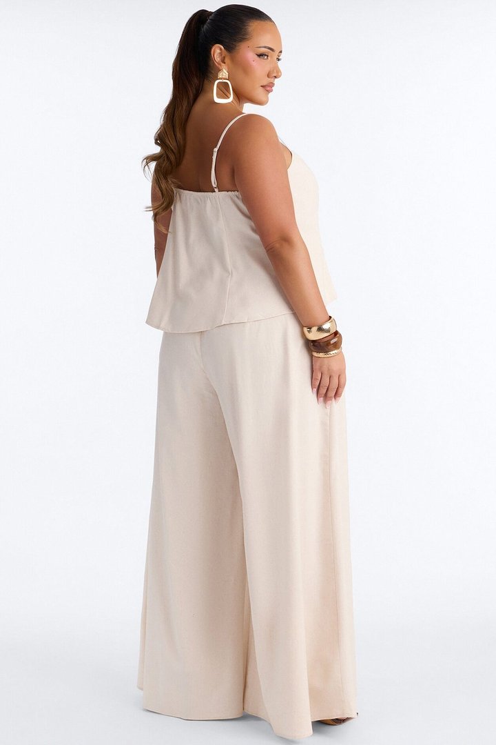 Nikki Tie Front Pleated Pant Set - Oatmeal