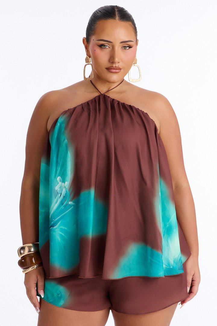 Floral Fling Chiffon Romper - Chocolate