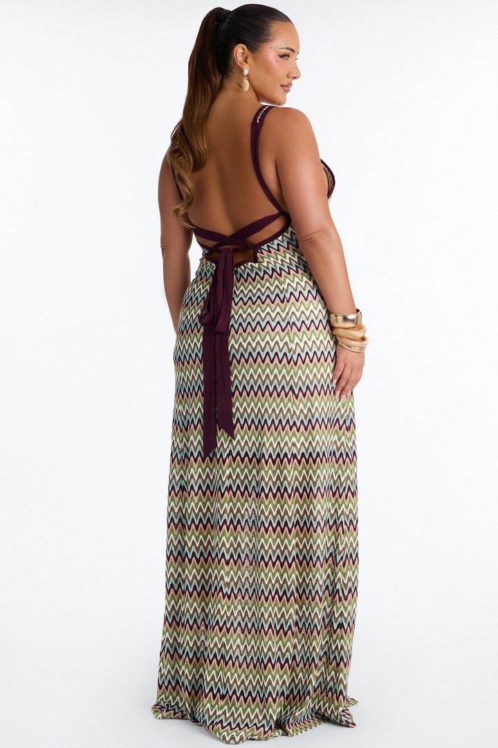 Cabella Chevron Crochet Maxi Dress - Burgundy/combo