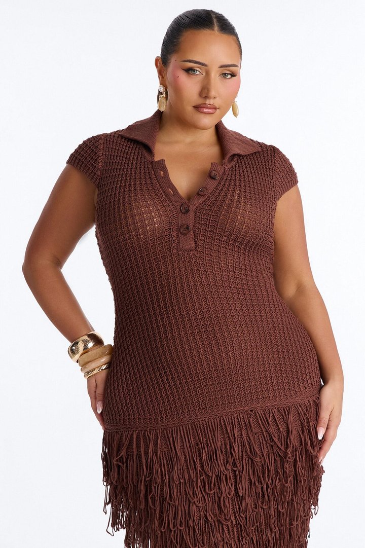 Catalina Crochet Maxi Dress - Chocolate
