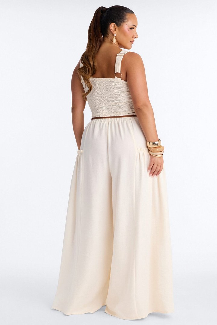 Stacy Belted Pant Set - Cream