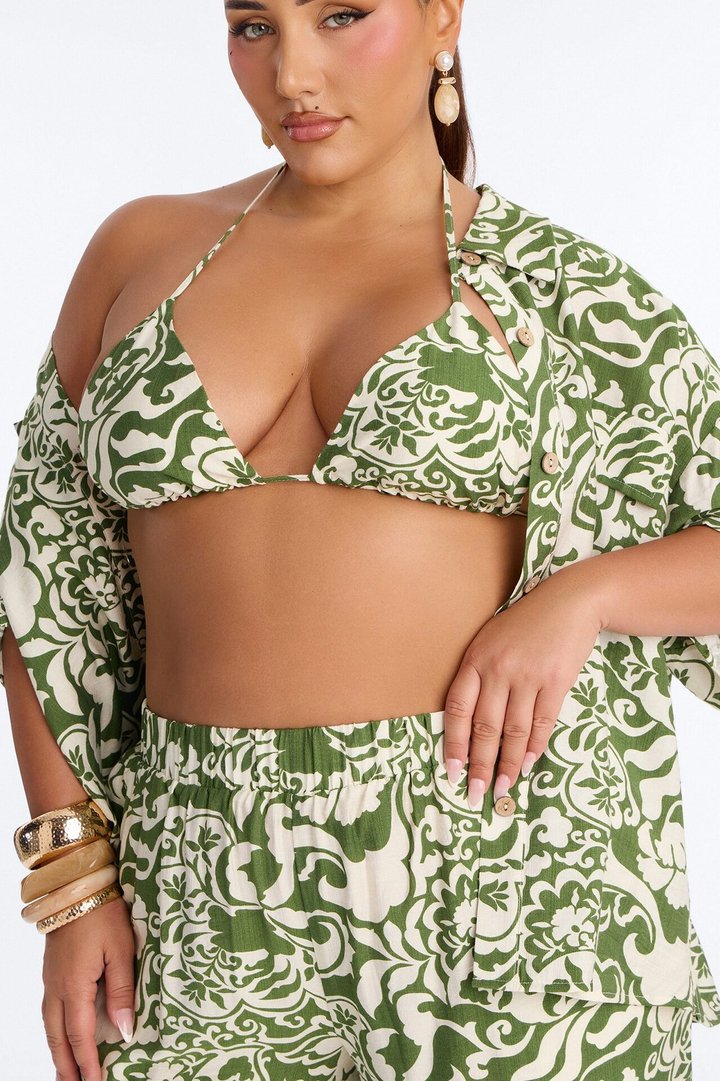Urban Jungle Linen 3 Piece Pant Set - Green/combo