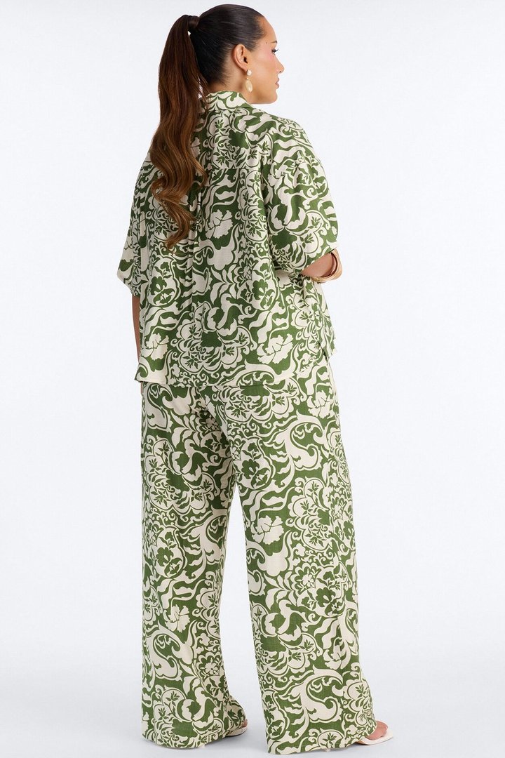 Urban Jungle Linen 3 Piece Pant Set - Green/combo