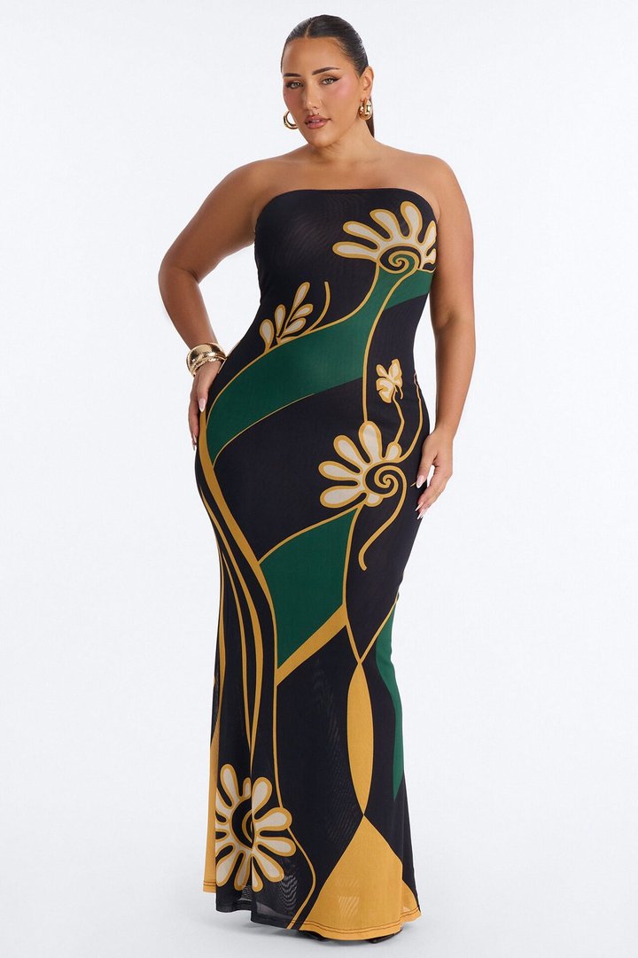 Ivy Strapless Mesh Maxi Dress - Black/combo