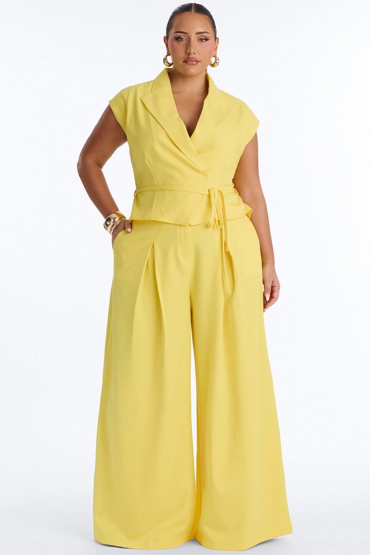 Cynthia Tie Waist Wide Leg Jumpsuit - Yellow