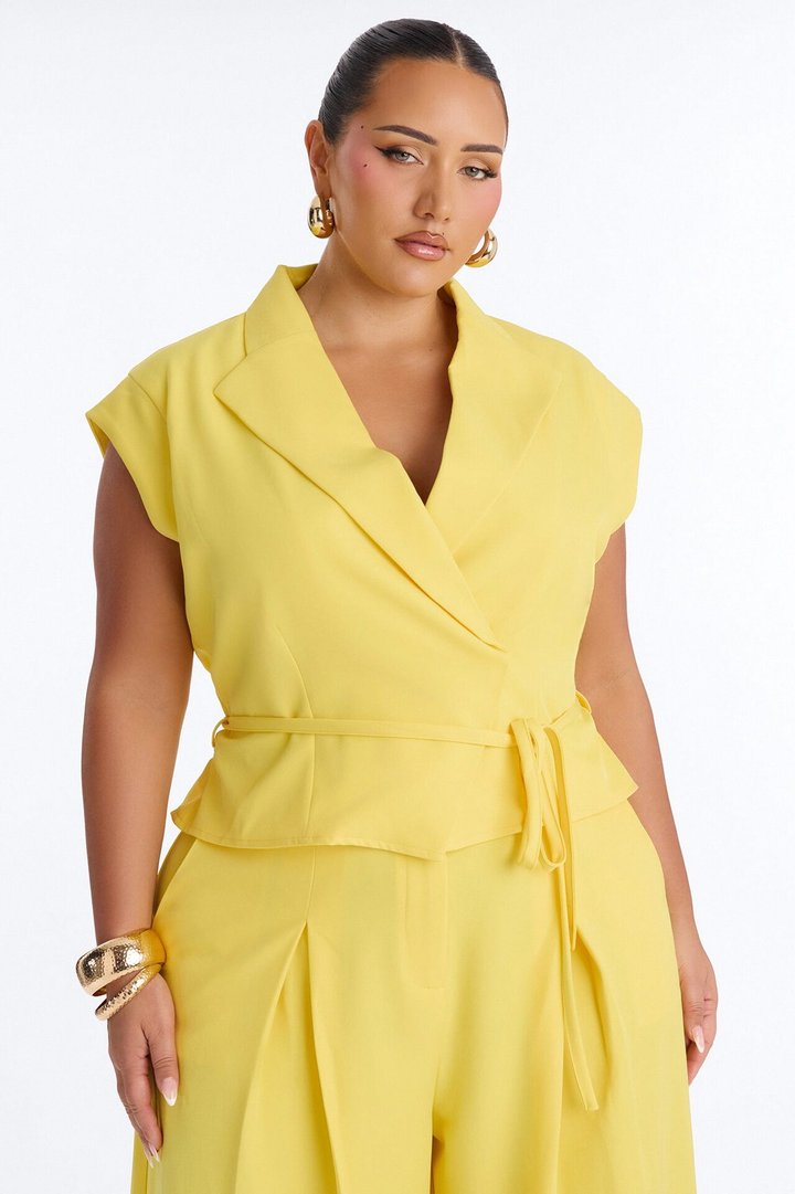 Cynthia Tie Waist Wide Leg Jumpsuit - Yellow