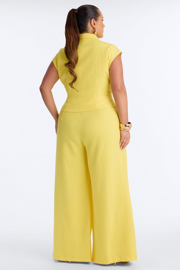 Cynthia Tie Waist Wide Leg Jumpsuit - Yellow