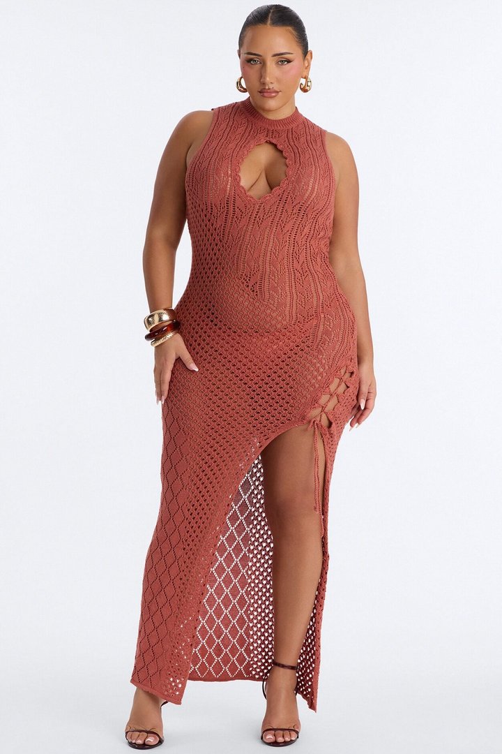 Untouchable Keyhole Crochet Maxi Dress - Marsala