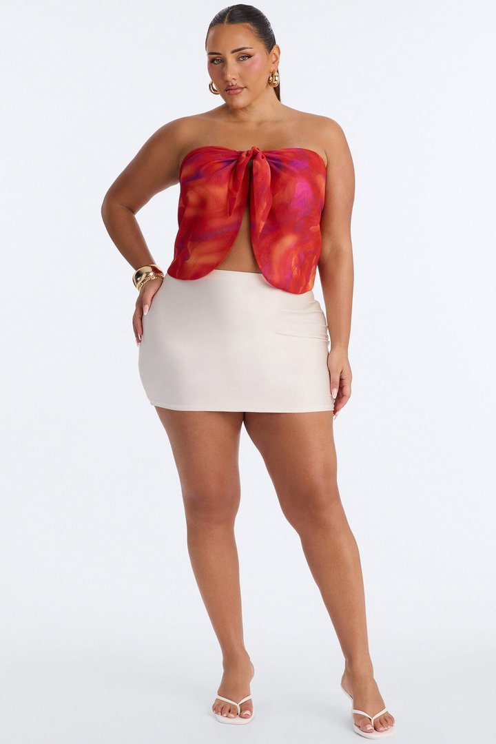 Bali Mornings Chiffon Tie Front Scarf Top - Red/combo