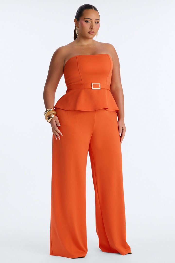 Georgia Strapless Peplum Pant Set - Orange