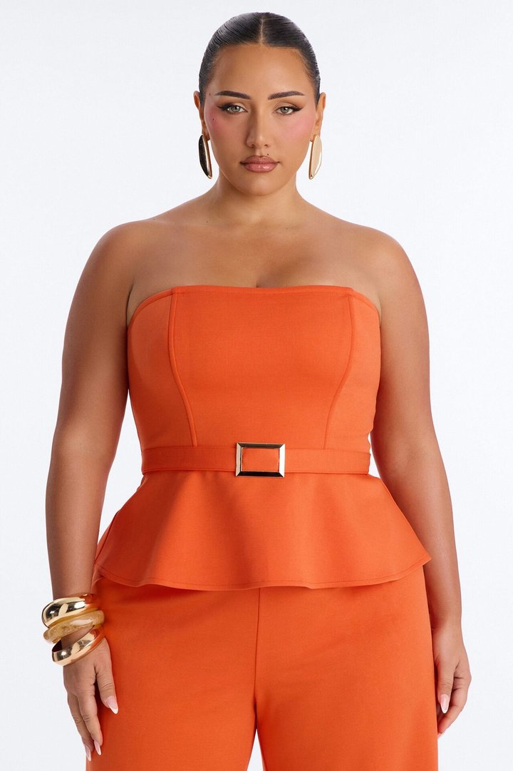 Georgia Strapless Peplum Pant Set - Orange