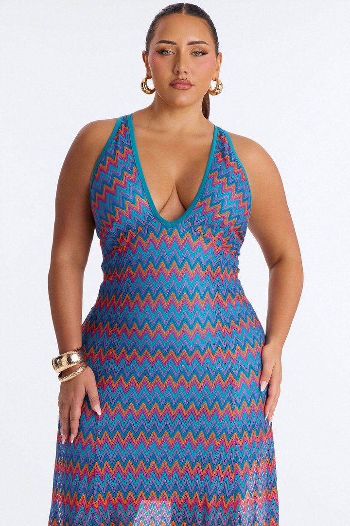 Cabella Chevron Crochet Maxi Dress - Teal/combo