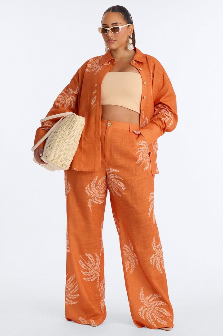 Palm Paradise Linen Pant Set - Orange