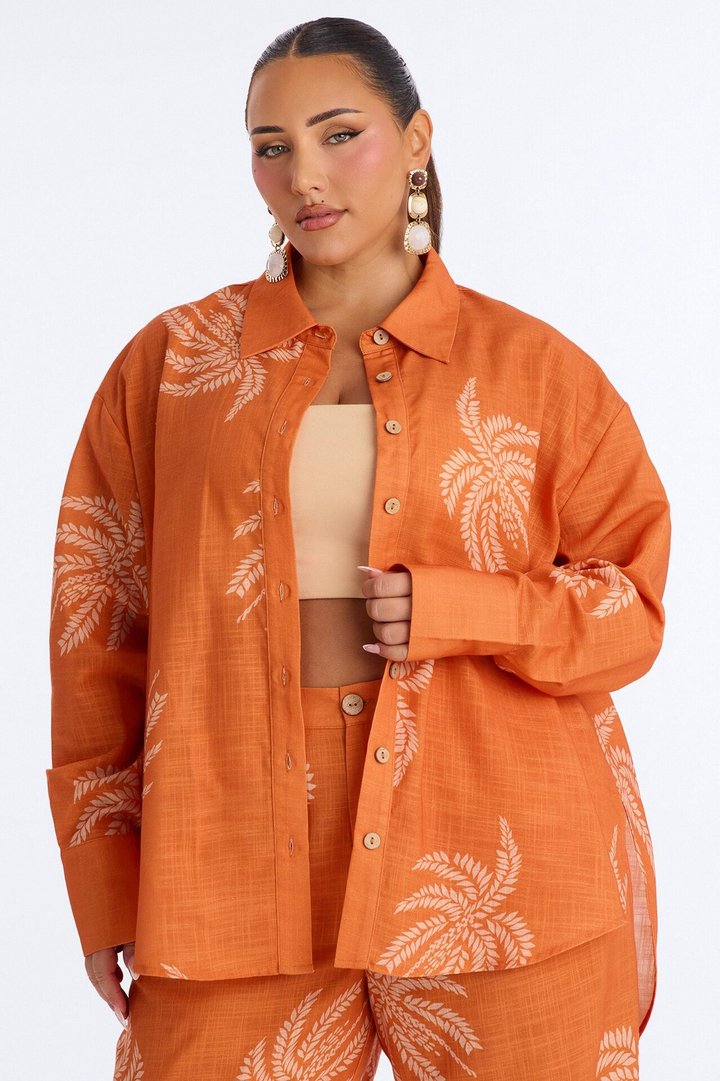 Palm Paradise Linen Pant Set - Orange
