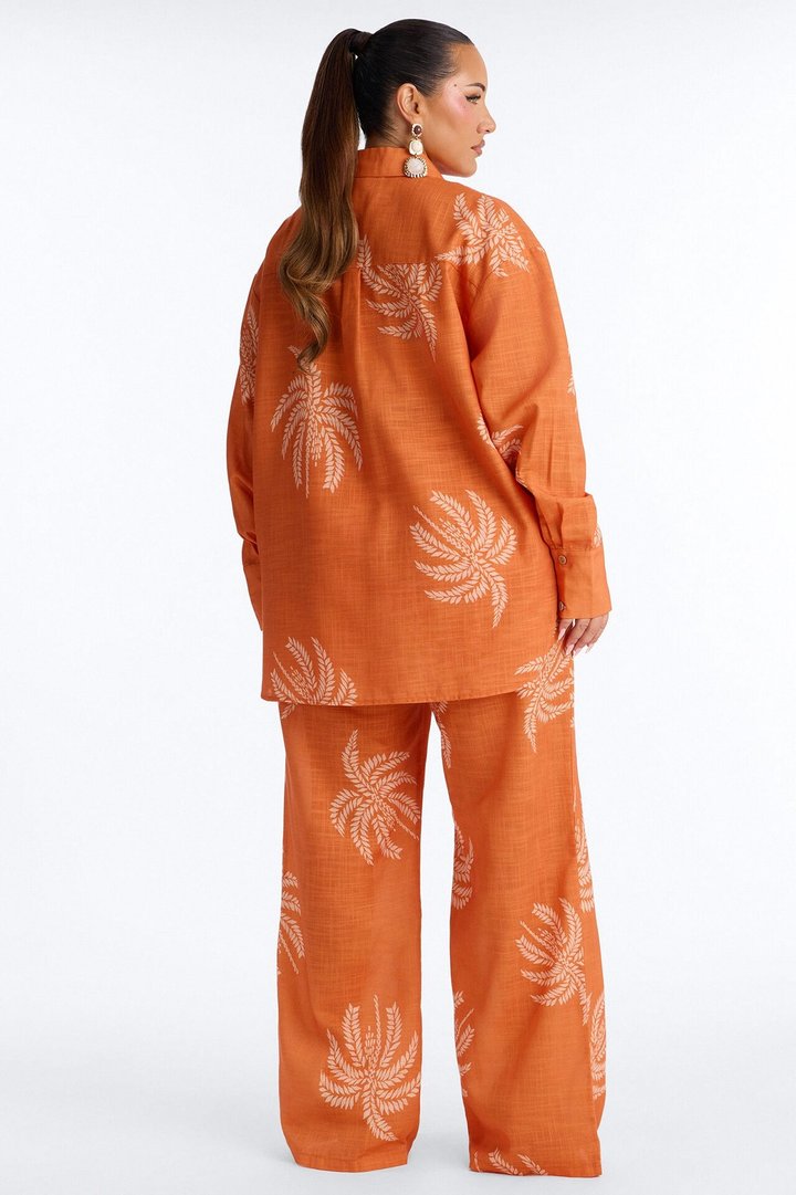 Palm Paradise Linen Pant Set - Orange
