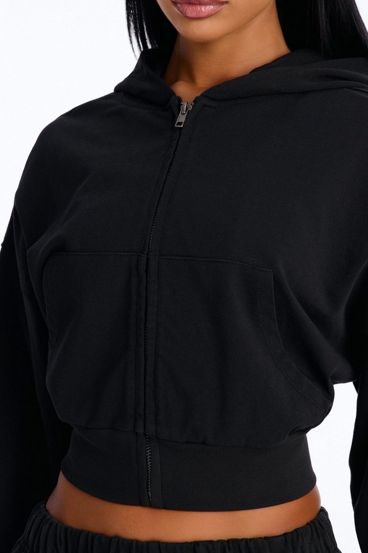 Mylie Cropped Zip Hoodie - Black