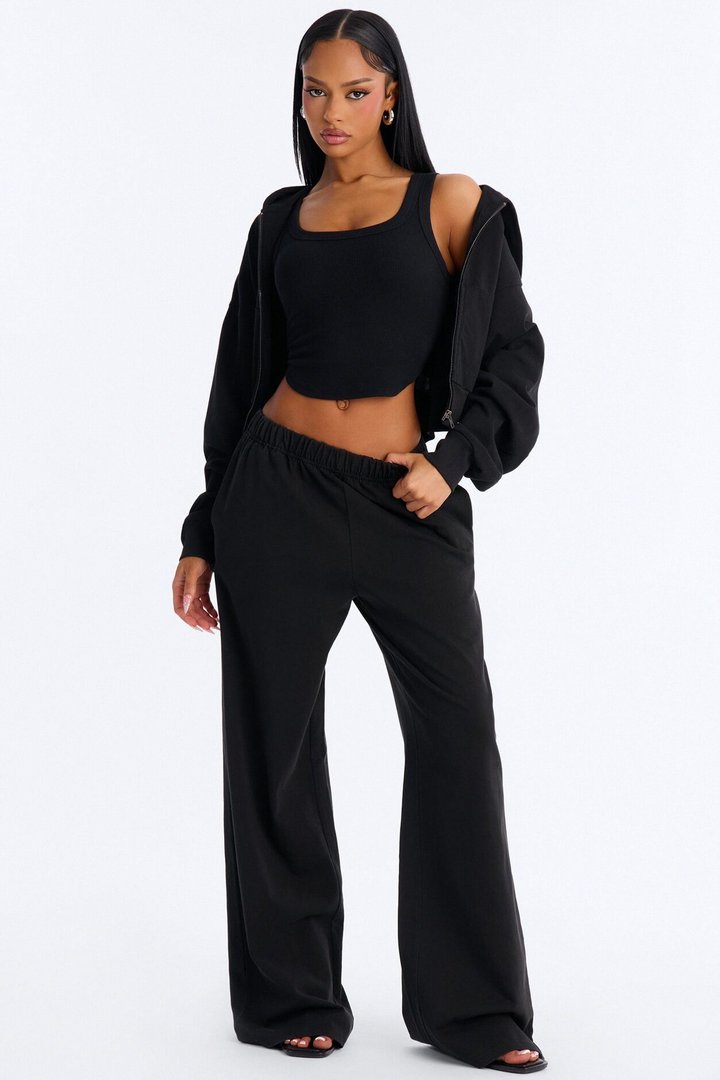 Ellie Wide Leg Pull On Pant - Black