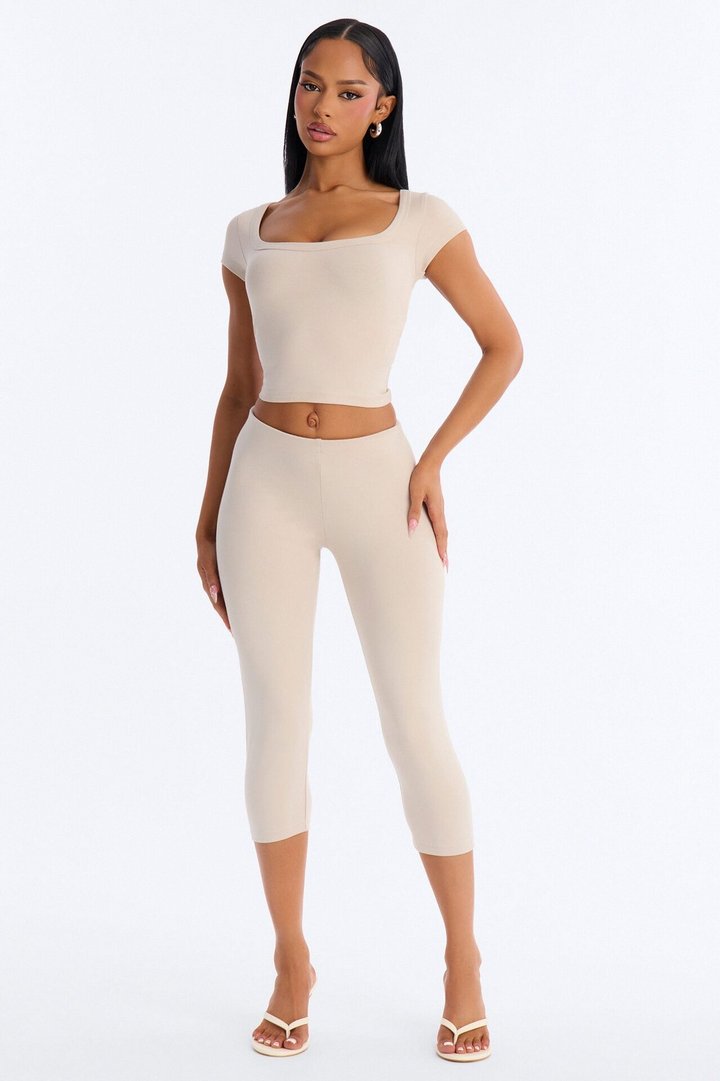 Quinn Low Neck Cap Sleeve Top - Stone