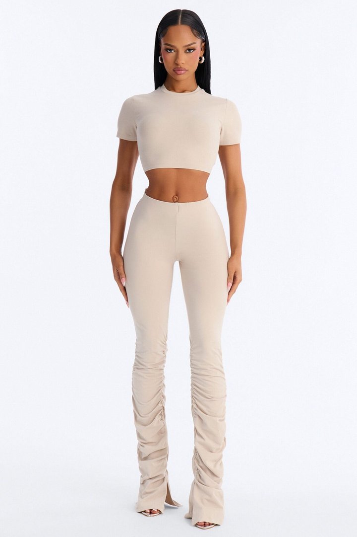 Quinn Short Sleeve Super Cropped Tee - Stone
