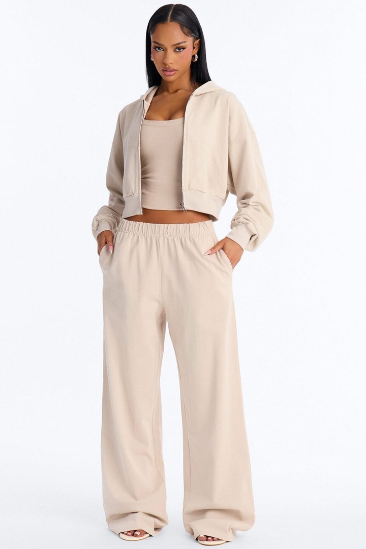 Mylie Cropped Zip Hoodie - Stone