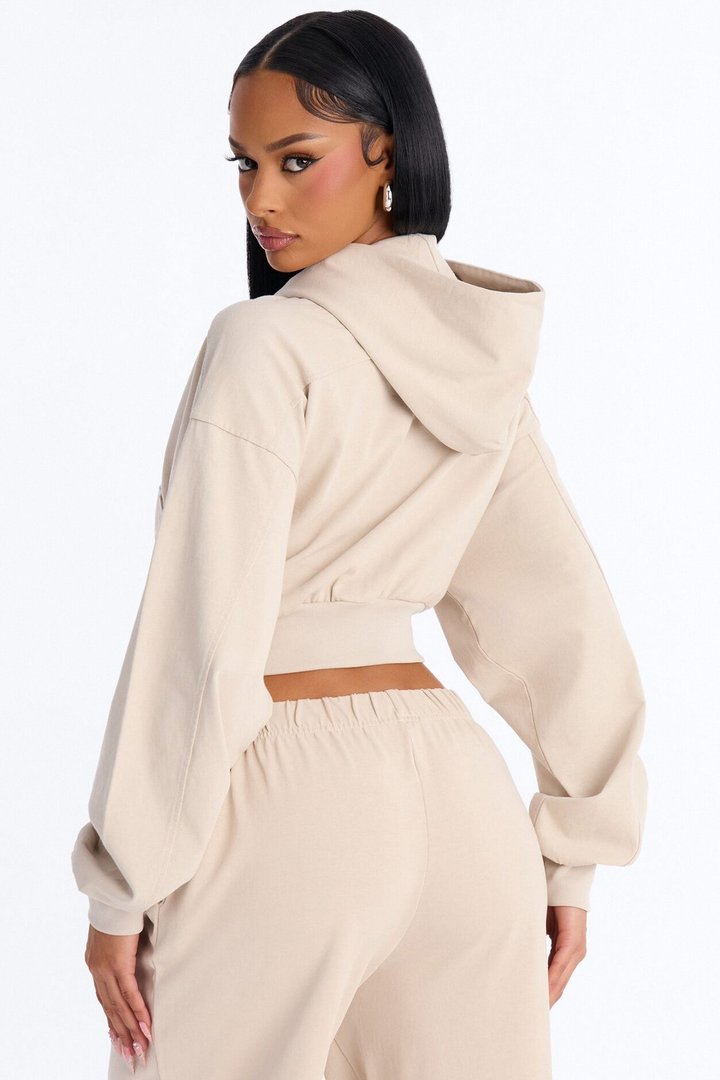 Mylie Cropped Zip Hoodie - Stone