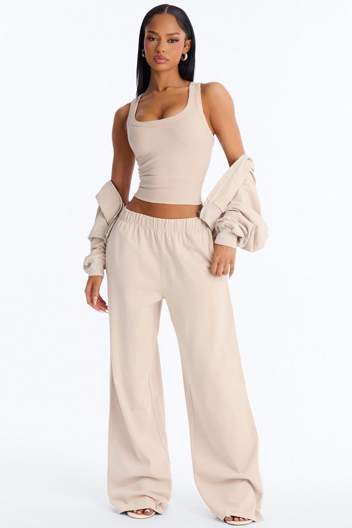Ellie Wide Leg Pull On Pant - Stone