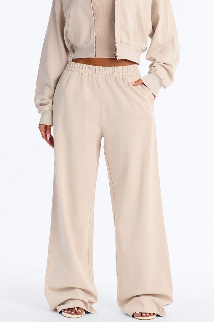 Ellie Wide Leg Pull On Pant - Stone