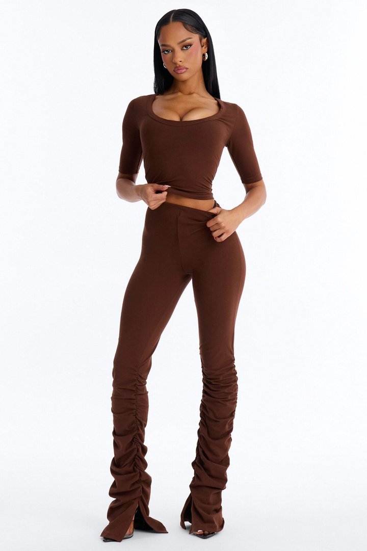 Quinn 3/4 Sleeve Scoop Neck Top - Brown
