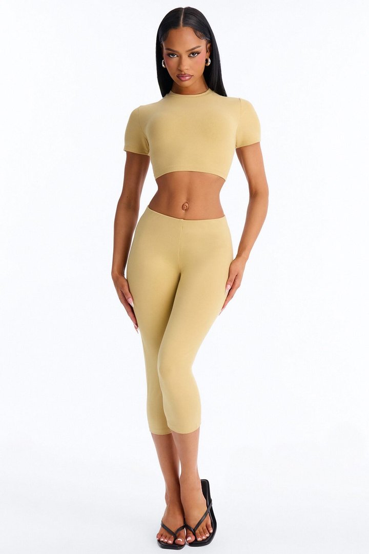 Quinn Short Sleeve Super Cropped Tee - Honey